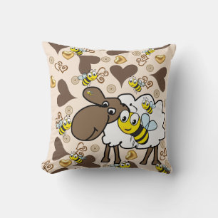 Throw Kissen Schafsperre Brown Hearts