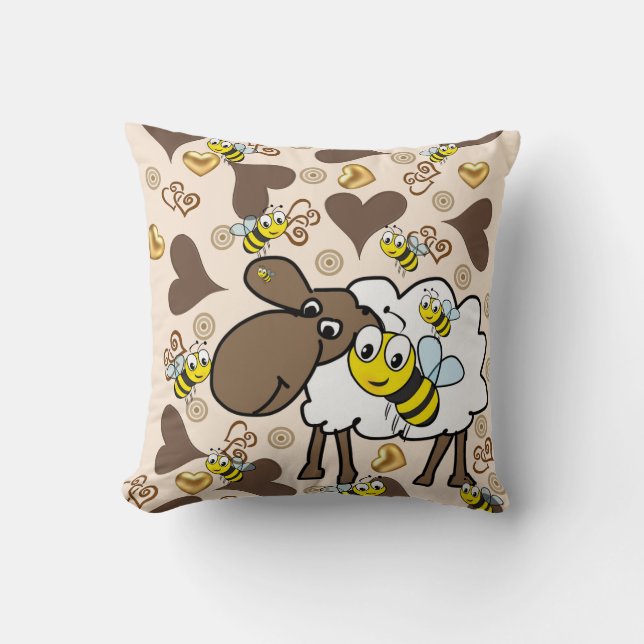 Throw Kissen Schafsperre Brown Hearts (Vorderseite)