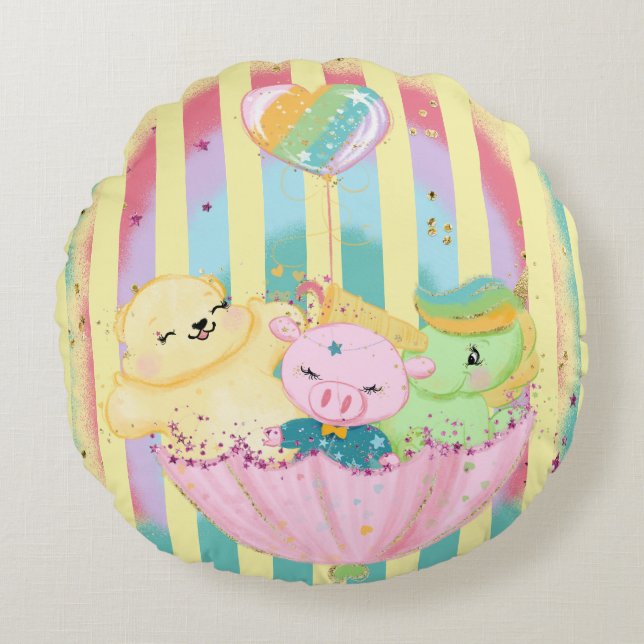 Throw Kissenbeduft Buddies Rundes Kissen (Vorderseite)