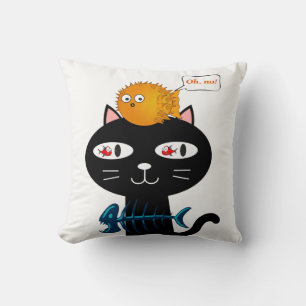 Throw Pillow Black Cat Fishbones Kissen