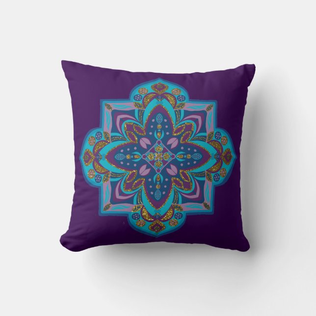 Throw pillow - blue and purple mandala kissen (Vorderseite)