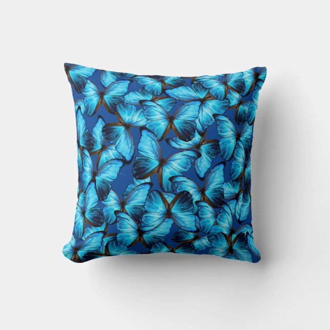 Throw Pillow Blue Morpho Butterfliegen Kissen (Vorderseite)