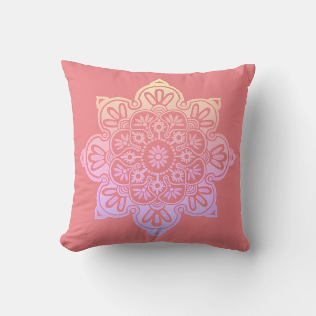 Throw Pillow Boho Medallion gelb-peach Kissen (Vorderseite)