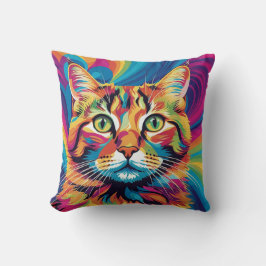 Throw Pillow Colorful Psychedelic Cat Kissen