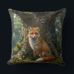 Throw Pillow Fox in the forest Kissen<br><div class="desc">The pillow depicts a fox hiding under a mossy tree.</div>