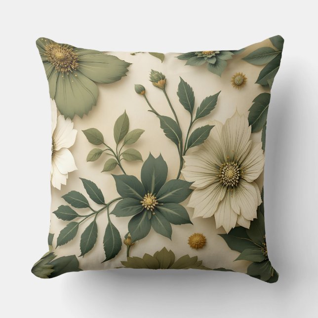 Throw pillow green flowers pattern style  kissen (Vorderseite)
