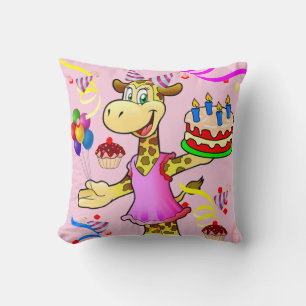 Throw Pillow Happy Birthday Giraffe Kissen