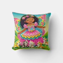 THROW PILLOW - "HAPPY FAIRY with KITTENS" Kissen
