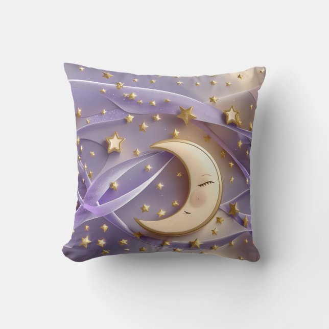 Throw Pillow - Pale Gold Lavender Celestial Moon Kissen (Vorderseite)