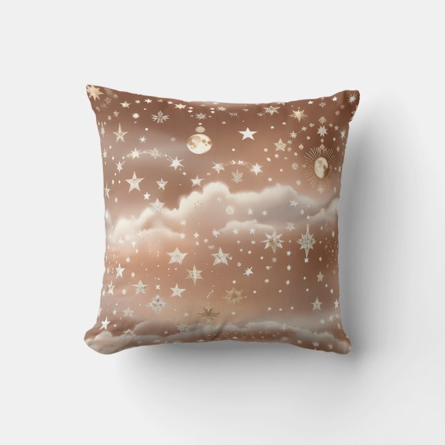 Throw Pillow – Peach Cream Celestial Moon Kissen (Vorderseite)