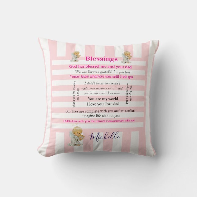 Throw Pillow Pink & White Stripe Blessings  Kissen (Vorderseite)