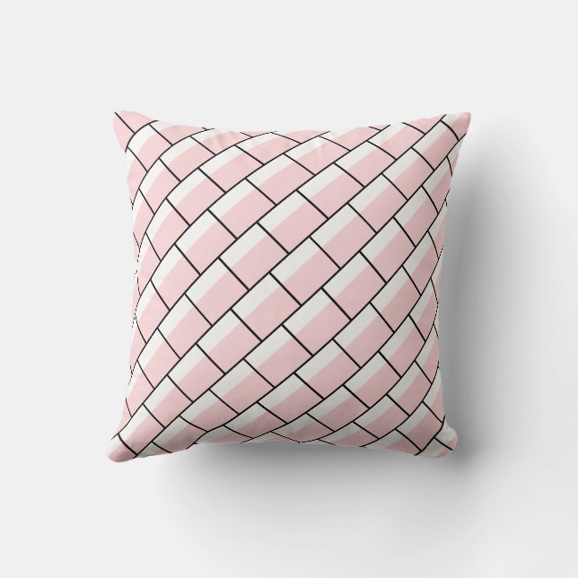 Throw Pillow Pink & White Thin Black Stripe Square Kissen (Rückseite)