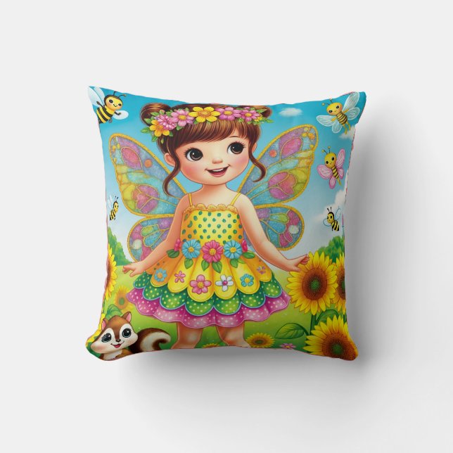 THROW PILLOW - "SMILING FAIRE with SUNFLOWERS" Kissen (Vorderseite)
