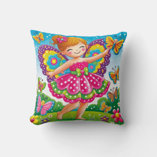 THROW PILLOW - "SMILING FAIRY with BUTTERFLIES" Kissen