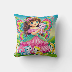 THROW PILLOW - "SMILING FAIRY with KITTENS" Kissen
