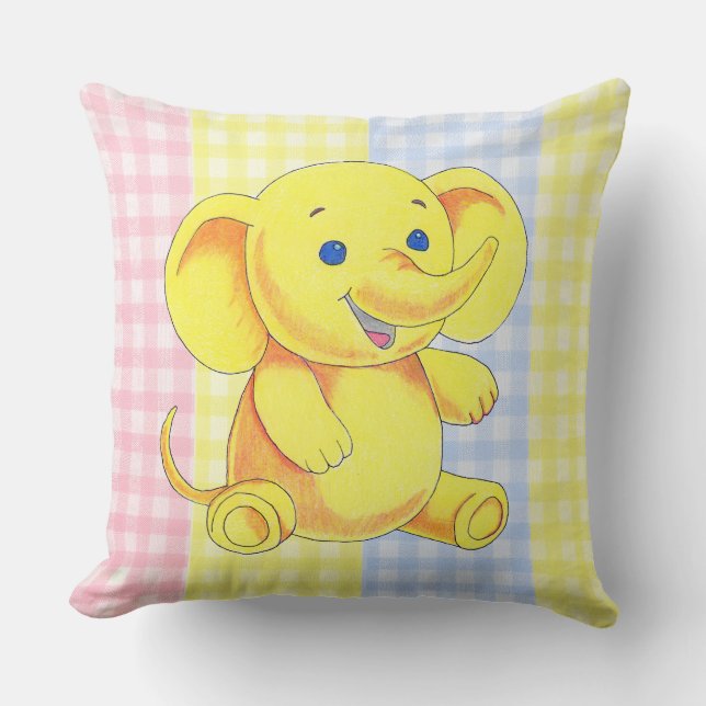 Throw Pillow Toy Elephant Gingham Kissen (Vorderseite)