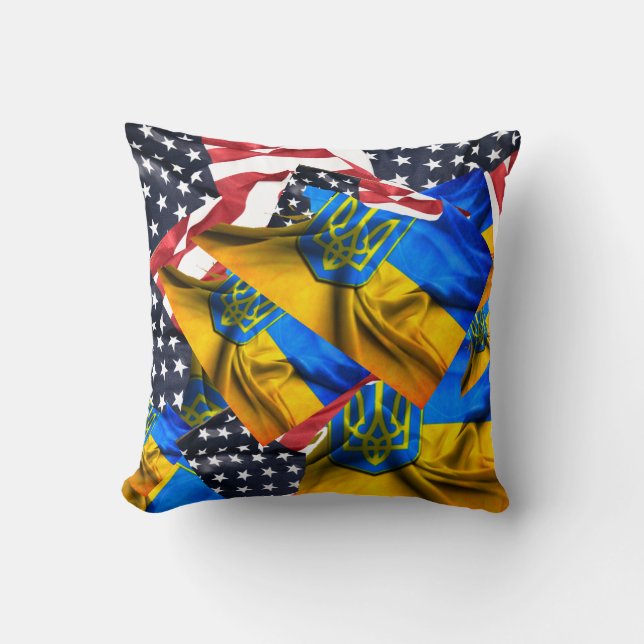 Throw Pillow ukrainian american flagge wir sind im Kissen (Vorderseite)