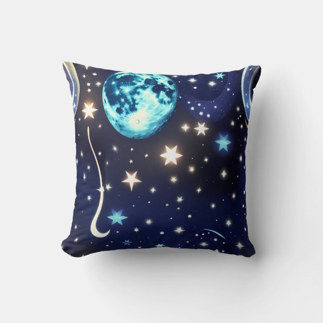 Throw Pillow - Velvet Navy Celestial Moon Kissen (Vorderseite)