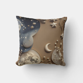 Throw Pillow - Warm Beige Celestial Moon Kissen