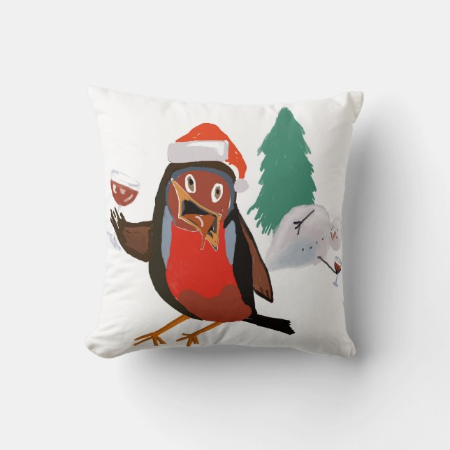 Throw pillow with Christmas Cheers Robin design Kissen (Vorderseite)
