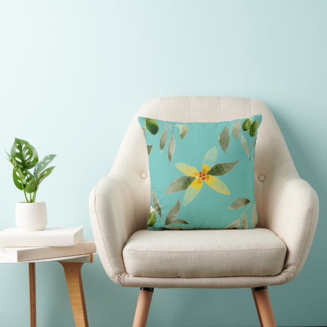 Throw pillow with olive design on light teal kissen (Stuhl )