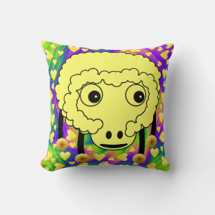 Throw Pillow Yellow Sheep Hearts Kissen