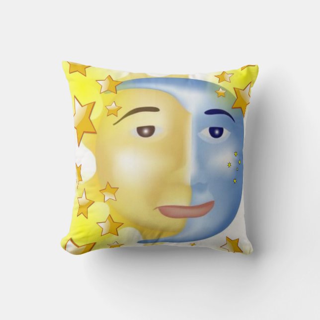 Throw Pillow Yellow Sun Blue Moon Kissen (Vorderseite)