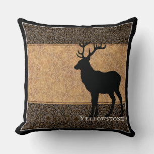 Throw Pillow-Yellowstone Elk Black Kissen