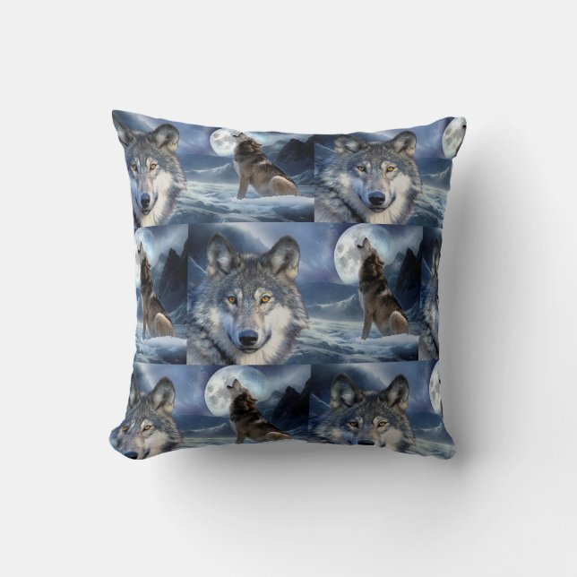 Throw Pillow-Yellowstone Wolf Kissen (Vorderseite)