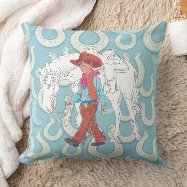 Throw Pillow Young Cowboy and Horse Kissen (Decke)