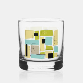 Throwback Aqua Blue Yellow Rectangles Mid Century Whiskyglas