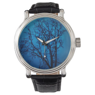 Thru The Glass, weinender Baum Abstrakt Art Blue Armbanduhr