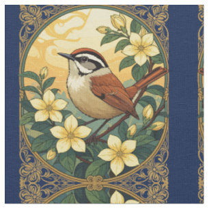 Thryothorus Bird unter den Gelbjasminen-Blume Stoff
