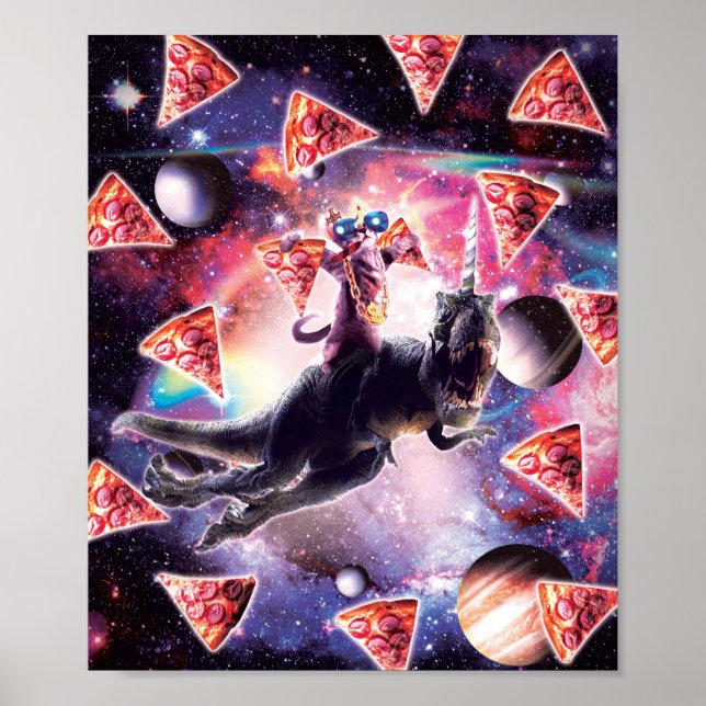 Thug Space Cat On Dinosaur Unicorn - Pizza Poster (Vorne)