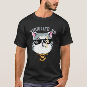 Thuglife-Katze mit Sonnenbrille Halskette Gangster T-Shirt