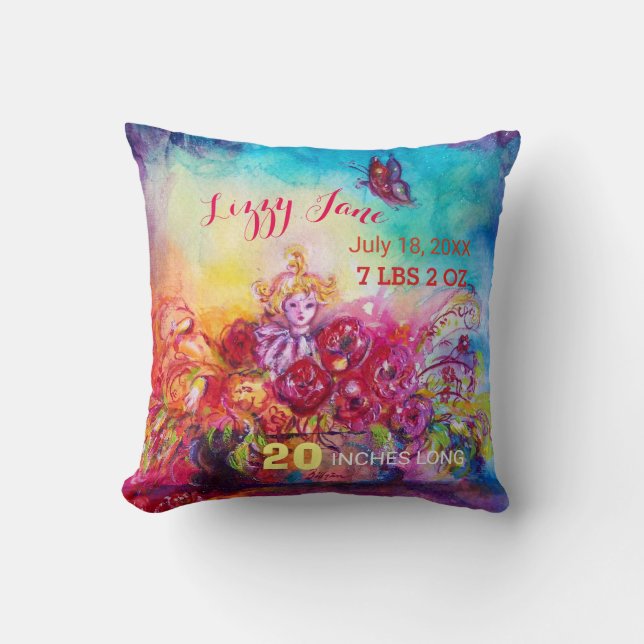 THUMBELINA IN BLUME BASKET, BUTTERFLY Baby Status Kissen (Vorderseite)