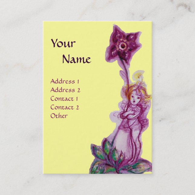 THUMBELINA MIT GELBLICHEM MONOGRAMM LILA BLUME VISITENKARTE (Vorderseite)