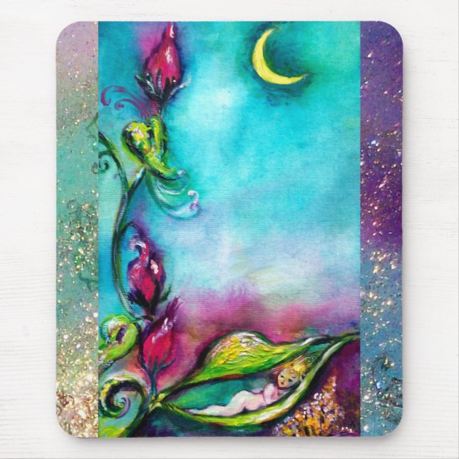 THUMBELINA SCHLAFEN ZWISCHEN BLÄTTER DER ROSE MOUSEPAD (Vorne)