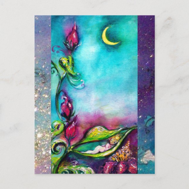 THUMBELINA SCHLAFEN ZWISCHEN BLÄTTER DER ROSE POSTKARTE (Vorderseite)
