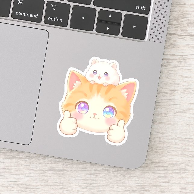 Thumbs Up Kitten & Hamster Sticker (Detail)