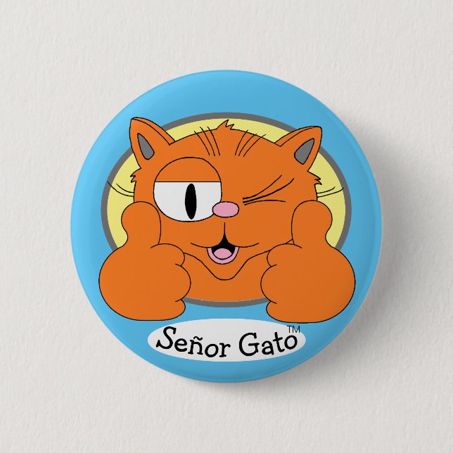 Thumbs Up Señor Gato Winking Cartoon Cat Button (Vorderseite)