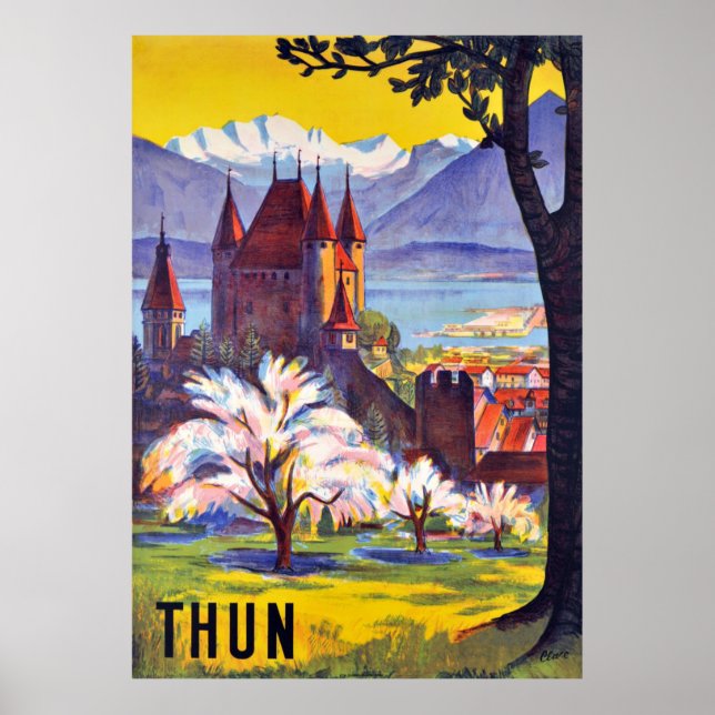 Thun, Schloss und See, Schweiz Poster (Vorne)