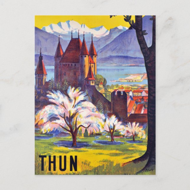 Thun, Stadt, Schloss und See, Schweiz Postkarte (Vorderseite)