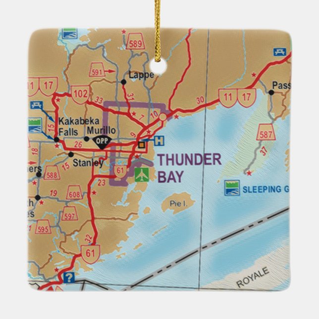 Thunder Bay ON Karte Keramikornament (Rückseite)