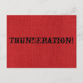 THUNDERATION! Alter Schriftart auf Red Linen Foto Postkarte