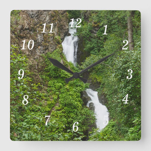 Thunderbird Falls Painterly Wall Clock Quadratische Wanduhr (Vorderseite)