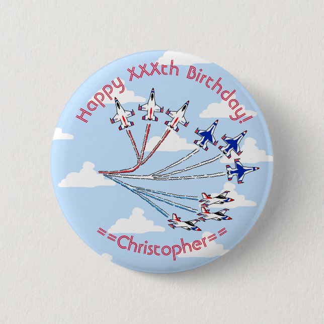 Thunderbirds Blue Sky Customizable Birthday Abzeic Button (Vorderseite)