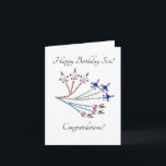 Thunderbirds Son Birthday Card Weiß Karte<br><div class="desc">Wie kann man den besonderen Geburtstag des Sohnes besser feiern als mit einer Fliegenvergangenheit der Thunderbird-Aerobic-Jets, die für ihre atemberaubenden Luftfedern und ihre rot-weiß-blauen Pfade berühmt sind, besonders wenn sie über die USA fliegen? Senden Sie eine feierliche Fliege-Vergangenheit an den Verwandten, der Flugzeuge Lieben, ein aufstrebender Pilot ist, oder jemand,...</div>