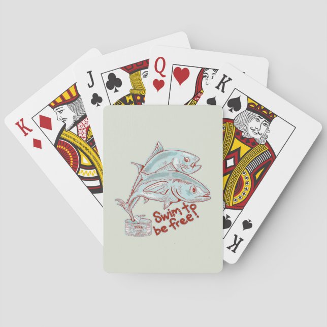 Thunfische, die eine Dose abwerfen Spielkarten (Rückseite)