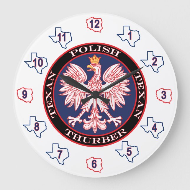 Thurber Runde Polnisch Texan Große Wanduhr (Vorderseite)